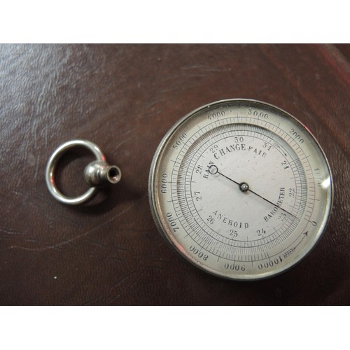 245 - 19th Century nickel cased pocket barometer, in original leather case