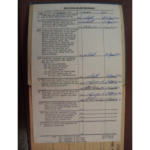 411 - 1943 RCAF pilots log book and quantity of aeronautical paperwork, including letters, scrapbook, etc.... 