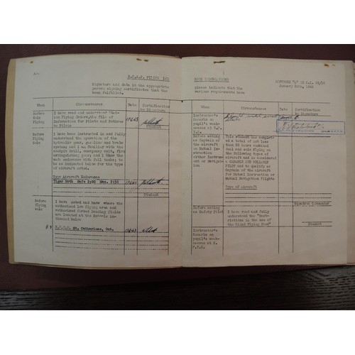 411 - 1943 RCAF pilots log book and quantity of aeronautical paperwork, including letters, scrapbook, etc.... 