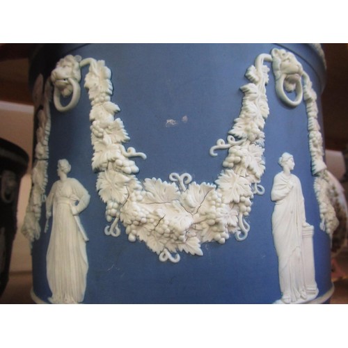 679 - Large Wedgwood blue Jasperware jardiniere decorated with classical figures, 24cm high