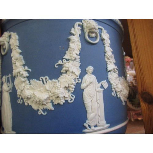 679 - Large Wedgwood blue Jasperware jardiniere decorated with classical figures, 24cm high