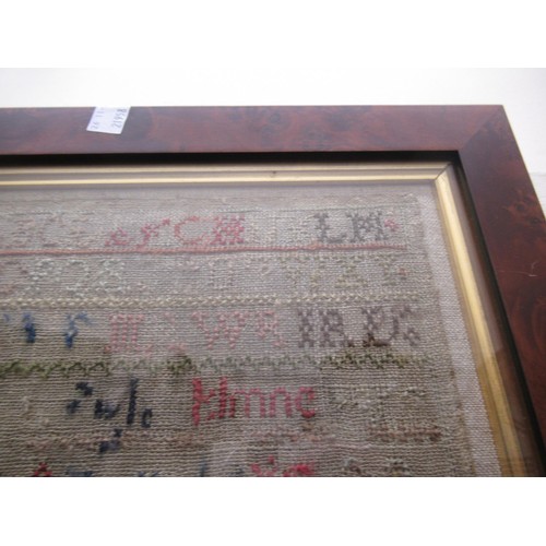 29 - Small George IV needlework sampler of alphabet design, signed Catharine Reed, 1822, 20cm square, in ... 