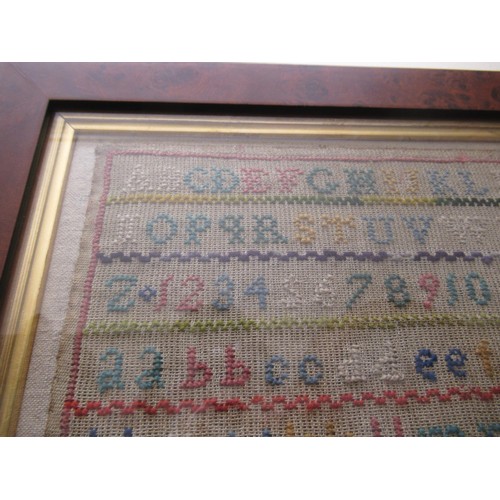 29 - Small George IV needlework sampler of alphabet design, signed Catharine Reed, 1822, 20cm square, in ... 