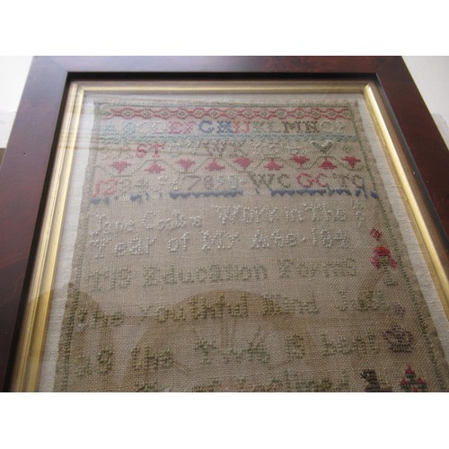 29 - Small George IV needlework sampler of alphabet design, signed Catharine Reed, 1822, 20cm square, in ... 