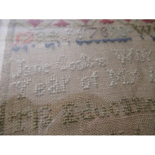 29 - Small George IV needlework sampler of alphabet design, signed Catharine Reed, 1822, 20cm square, in ... 