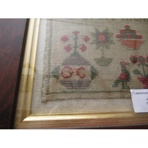 29 - Small George IV needlework sampler of alphabet design, signed Catharine Reed, 1822, 20cm square, in ... 