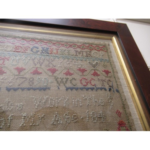 29 - Small George IV needlework sampler of alphabet design, signed Catharine Reed, 1822, 20cm square, in ... 