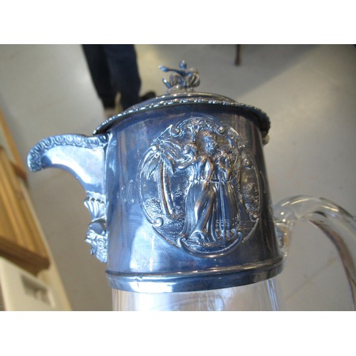 761 - Victorian silver mounted etched and cut glass claret jug, hallmarked London, 1853, 30cm tall