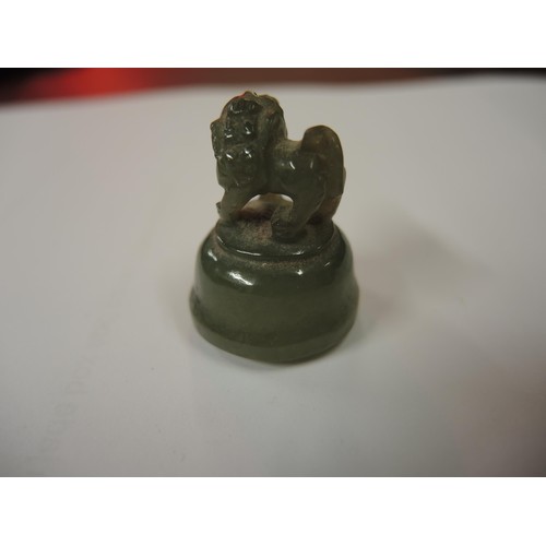 311 - Small quantity of oriental green stone carved figures including a censer, cloisonne bird etc.