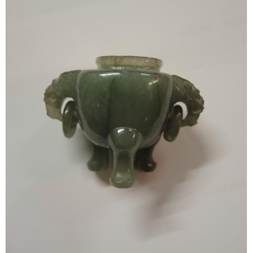 311 - Small quantity of oriental green stone carved figures including a censer, cloisonne bird etc.