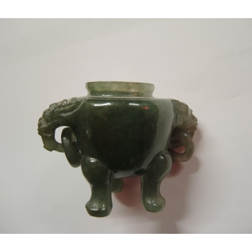 311 - Small quantity of oriental green stone carved figures including a censer, cloisonne bird etc.