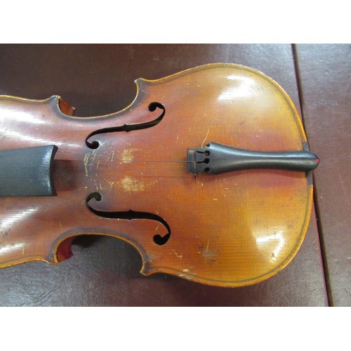 354 - Violin 13in, inscribed to back ' Stainer ' with bow, in fitted case