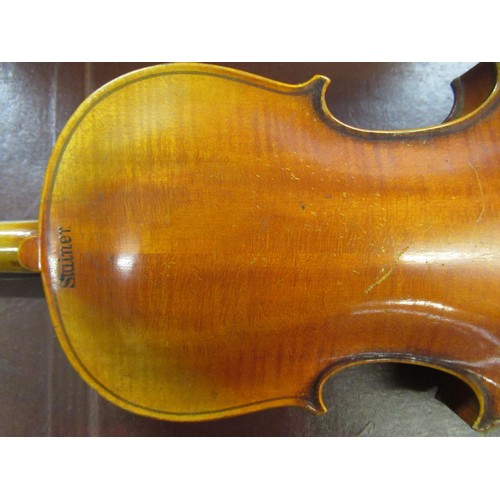 354 - Violin 13in, inscribed to back ' Stainer ' with bow, in fitted case