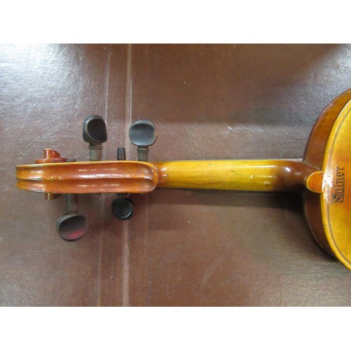 354 - Violin 13in, inscribed to back ' Stainer ' with bow, in fitted case