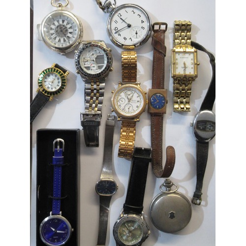 916 - Box containing a large quantity of various ladies and gentleman's quartz wristwatches, pocket watche... 