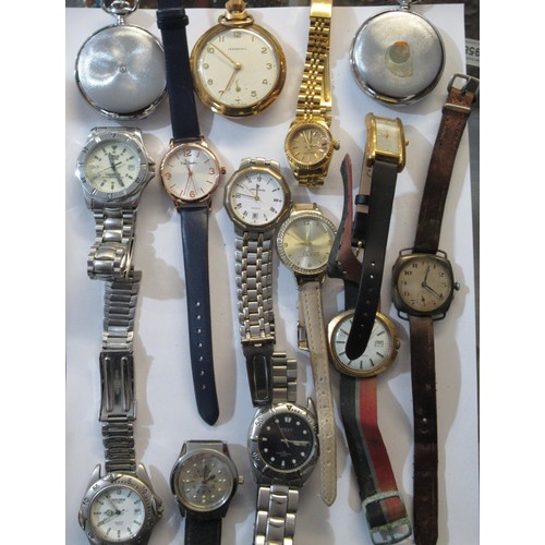 916 - Box containing a large quantity of various ladies and gentleman's quartz wristwatches, pocket watche... 