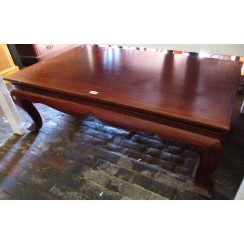 1597 - Modern Chinese hardwood rectangular coffee table on cabriole supports, 122 x 71cm