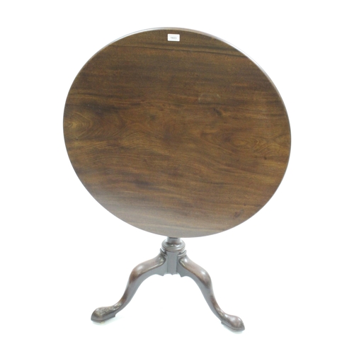 1603 - George III mahogany circular pedestal table, the tilt top above a bird cage base with turned wrythen... 