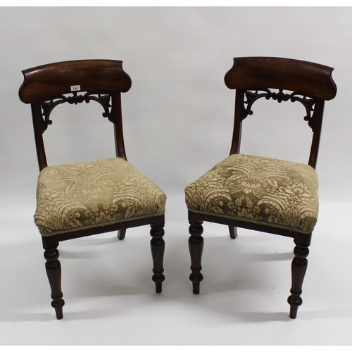 1767 - Set of six William IV mahogany dining chairs, having curved pierced top rails and faceted tapered le... 