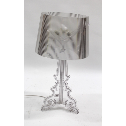 1779 - Large 20th Century perspex three light table lamp with shade, 69cm high