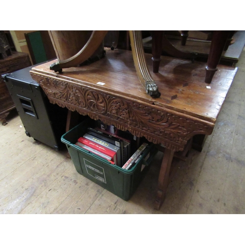 1781 - Spanish stained pine side table with a carved frieze drawer, raised on shaped supports, 102cm x 64cm... 