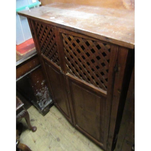 1782 - Spanish stained pine cabinet with two panelled and fretted doors, 83cm wide x 33cm deep x 189cm high... 