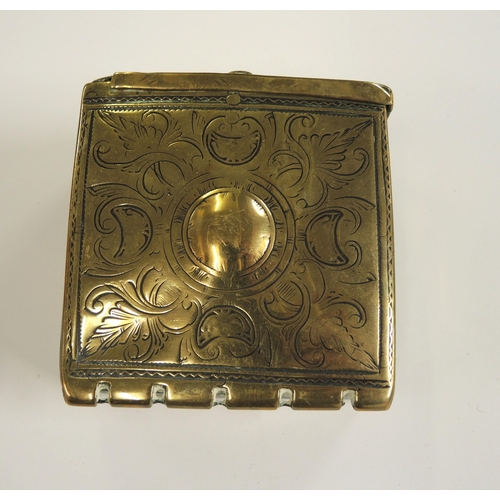 196 - Antique brass cartridge holder with engraved decoration