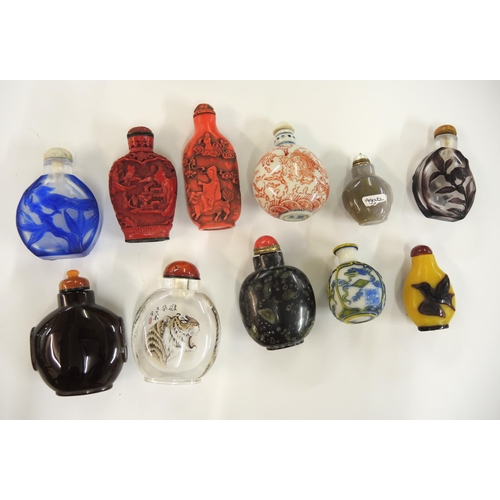 198 - Collection of eleven various Chinese hardstone glass and ceramic snuff bottles