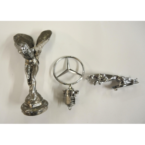 212 - Spirit of Ecstasy chromium plated car mascot (at fault) together with a Jaguar mascot and a Mercedes... 