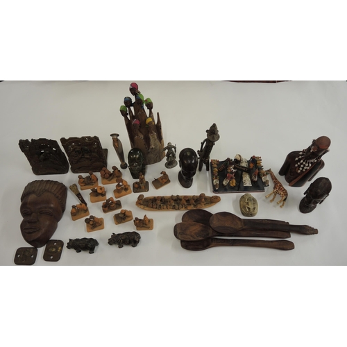 221 - Quantity of African carved figures in wood and brass