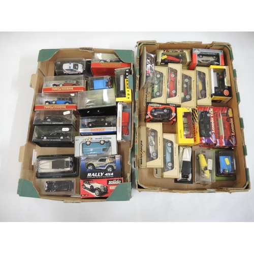 244 - Two boxes containing a collection of various diecast model vehicles in original boxes, including Mat... 