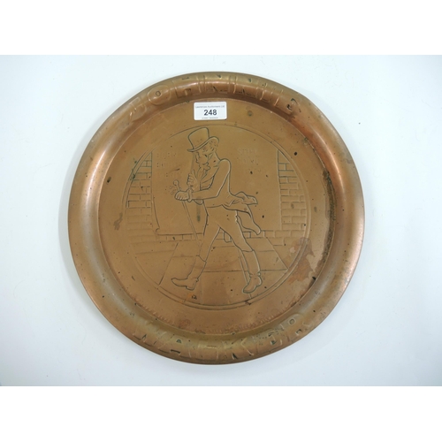 248 - Johnnie Walker, circular embossed copper drinks tray, 34cm diameter