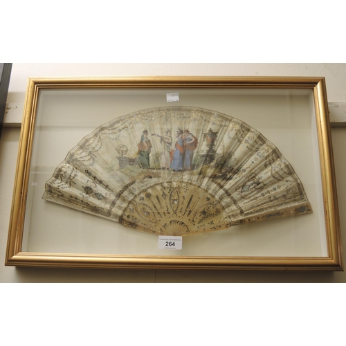 264 - 19th Century fan painted with classical figures, housed in a rectangular gilt frame