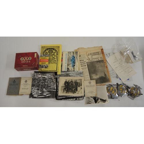 287 - Collection of aviation and motoring ephemera, together with four 1950's AA car badges