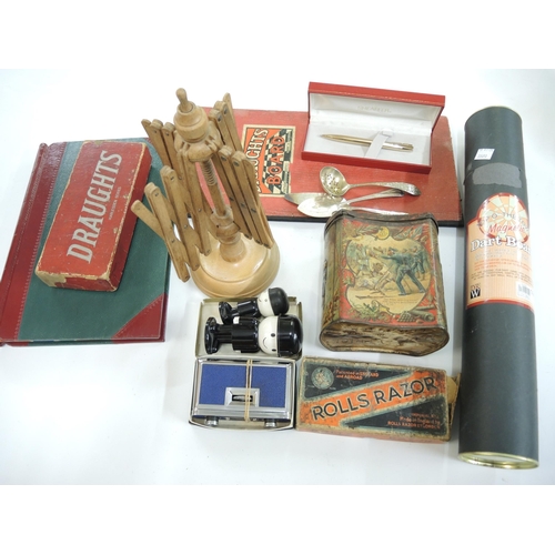 296 - Box containing a quantity of miscellaneous items including a Sheaffer gold plated pen embossed McVit... 