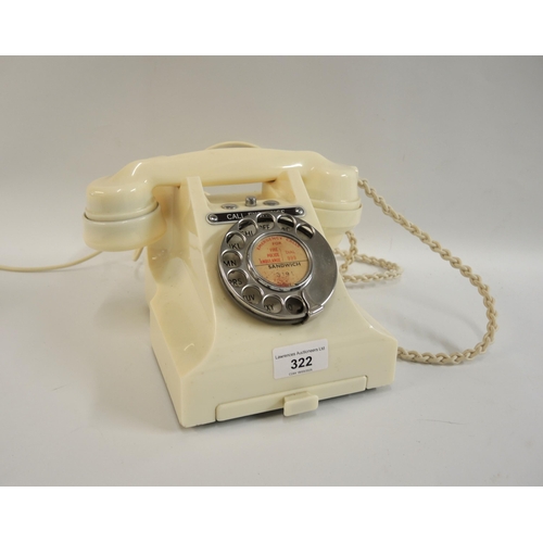 322 - Art Deco cream Bakelite telephone, adapted for modern use