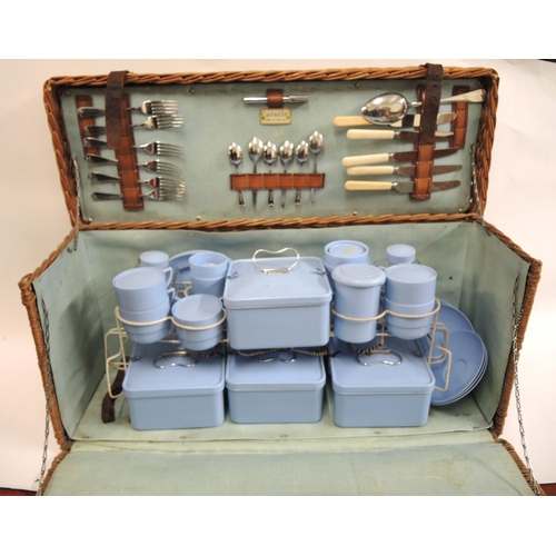 334 - Bandaiasta ' Coracle ' picnic set, the original Bakelite and silver plate components housed in a wic... 