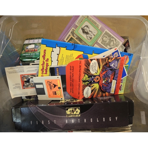 375 - Four boxes containing various cigarette and trading cards, including silk, reprints, DC Firepower et... 