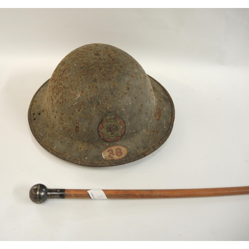 381 - WWII British National Fire Service helmet together with a Kelcotta and Presidency Battalion swagger ... 