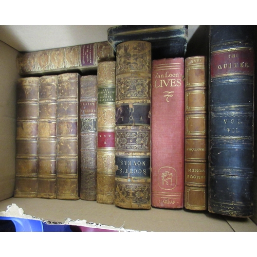 401 - Three boxes containing a quantity of mainly leather bound Welsh language and other books