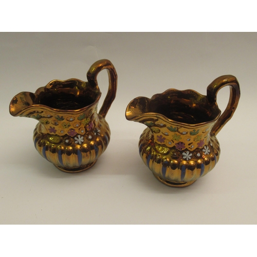 417 - Large North African pottery bowl, pair of 19th Century copper lustre jugs and a Chinese miniature or... 