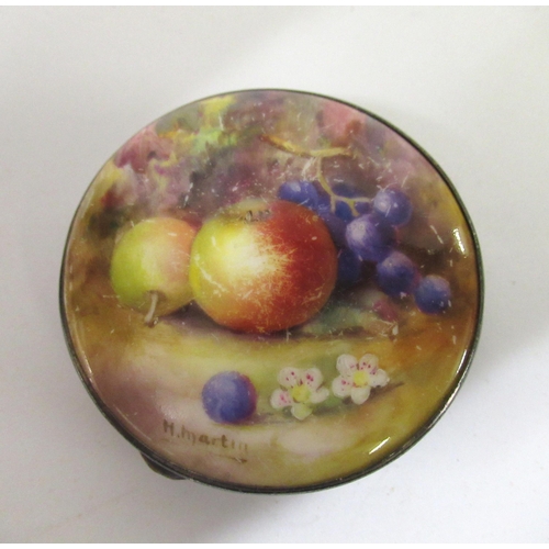 425 - Royal Worcester circular mounted box and cover, the cover decorated with fruit, signed by H. Martin ... 