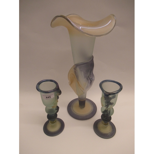 445 - Modern Art Glass vase, 39cm high, together with a pair of matching goblets