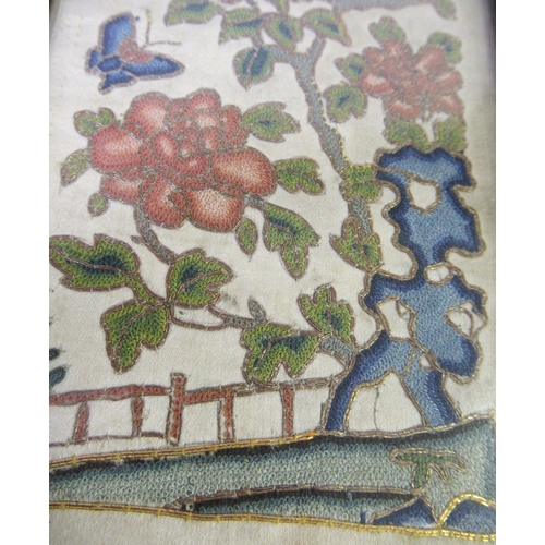 45 - Group of four Chinese silkwork sleeve panels, together with another similar picture