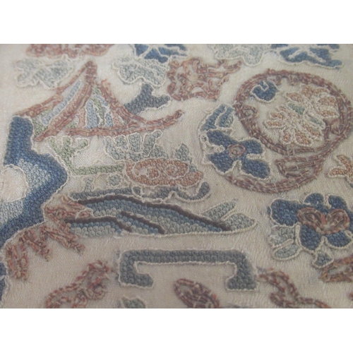 45 - Group of four Chinese silkwork sleeve panels, together with another similar picture