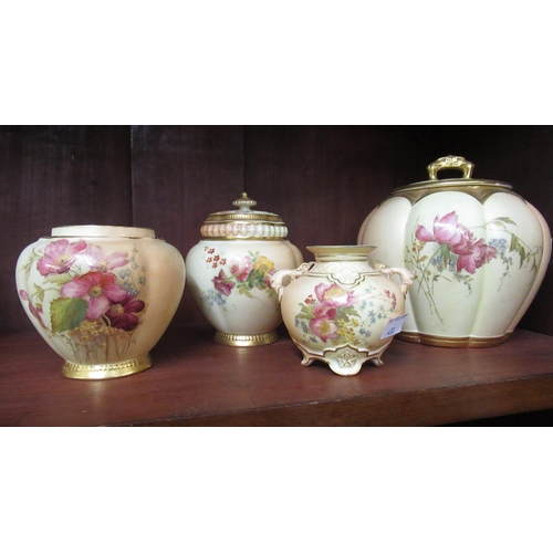 472 - Royal Worcester blush ivory and floral decorated pot pourri vase and cover, 13.5cm high, together wi... 