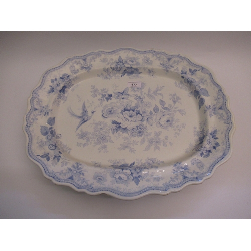 477 - Two 19th Century English blue and white transfer printed meat dishes, the largest 48cm wide