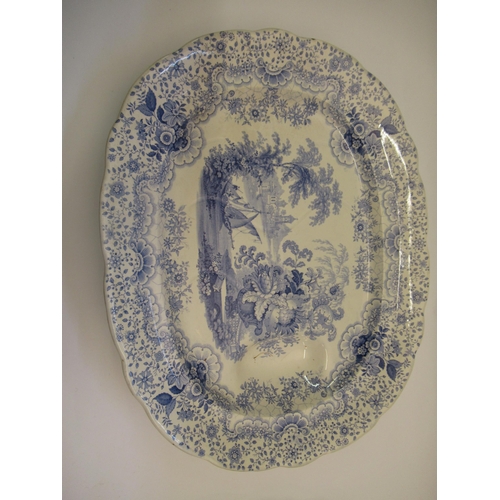 477 - Two 19th Century English blue and white transfer printed meat dishes, the largest 48cm wide