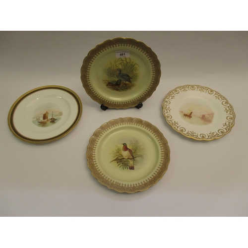 481 - Pair of Worcester plates for T. Goode & Co, painted with birds, 23cm diameter, together with five ot... 