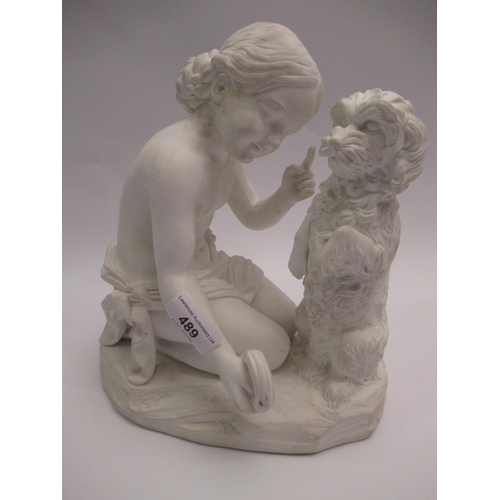 489 - 19th Century Robinson and Leadbetter parian group, Education Of The Dog, after Guiglielmi, 26cm high